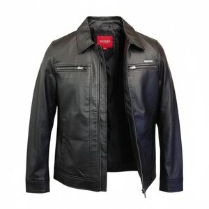 NWT GUESS Men's Black Faux Leather Bomber Jacket
